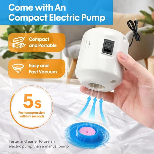 Vista 4 de Paquete de 10 bolsas de almacenamiento al vacío de viaje con bomba eléctrica, bolsas de sellado al vacío para ropa, bolsas selladoras al vacío
