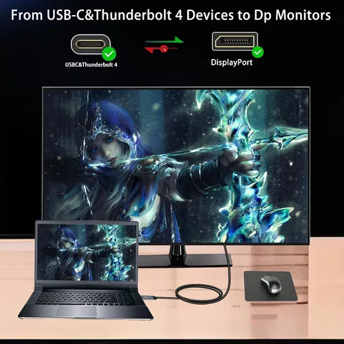 Vista 3 de Cable USB C a DisplayPort con adaptador de carga rápida PD de 100 W 8K @60Hz-Thunderbolt 3/4 a DP Cable 4K a 240Hz compatible con iPhone 15 M1/M2
