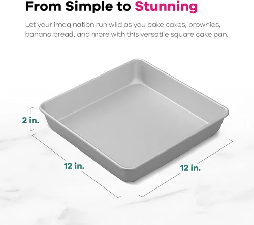 Vista 3 de Wilton Performance Pans - Molde cuadrado de aluminio para brownie y pastel, 12 x 12 pulgadas, color plateado