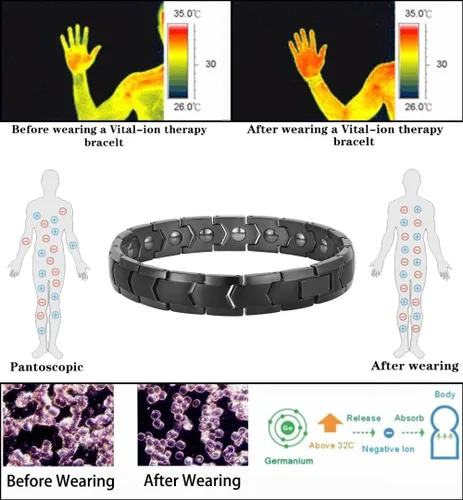 Vista 6 de Pulseras magnéticas de hematita para hombres y mujeres, acero inoxidable 316L, balance de energía, imanes de energía, pulsera de piedras de regalo