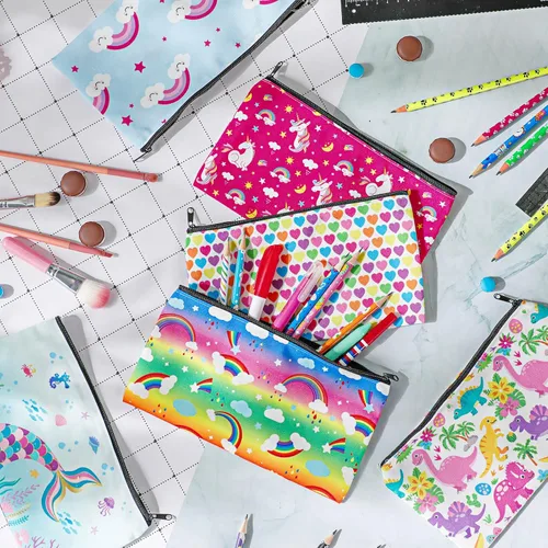 Vista 6 de Ctosree Estuche para lápices con cremallera de dibujos animados para niños y niñas, regalo de regreso a clases, lindo dinosaurio, unicornio