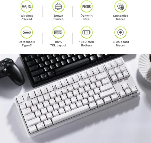 Vista 2 de RK ROYAL KLUDGE RK87 Sink87G RGB 80 Teclado mecánico inalámbrico 24G Tenkeyless Teclado mecánico con software programable 87 teclas interruptores