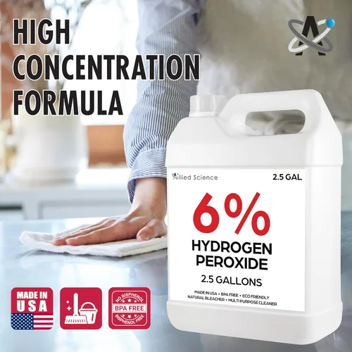 Vista 2 de Allied Science 6% de peróxido de hidrógeno, grado alimenticio H202 y agua desionizada, 2,5 galones