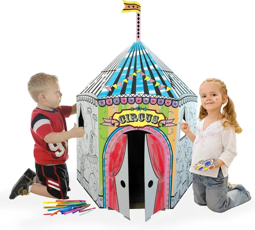 Vista 2 de Adventure Awaits! Casa de juegos de circo de cartón para niños, colorea, dibuja y personaliza, ideal para el tiempo de juego y el tiempo de artes