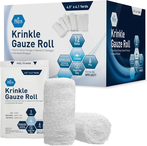 Vista 7 de MED PRIDE Rollos de gasa Krinkle estéril, 6 capas de algodón, 4.5 pulgadas x 4.1 yardas, paquete de 6