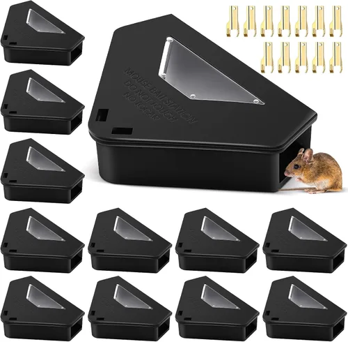Vista 10 de Qualirey 6 unidades de estación de cebo para mouse mejorada con llave y ventana visible para interiores, estaciones de mouse requeridas, trampas