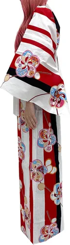 Vista 2 de Kimura Jitsugyo Bata Yukata Kawaii Tradicional de Kyoto para Mujer de Fácil Uso (Kimono Casual Japonés) Set 2 Albaricoque