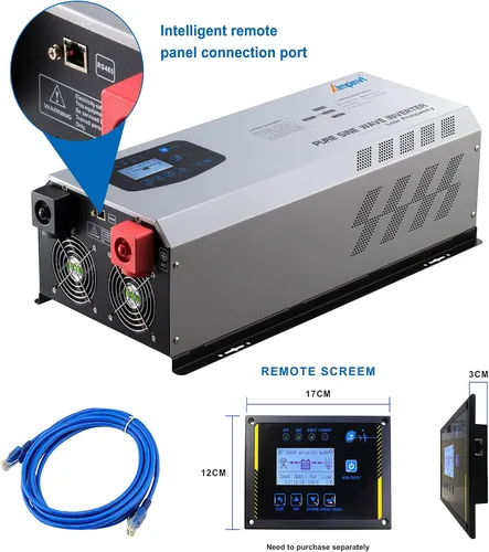 Vista 6 de Ampinvt Inversor de Potencia de Onda Sinusoidal Pura 5000W Pico 15000 Watts 24V DC a 120/240V AC Fase Dividida con Cargador AC de Batería, Inversor