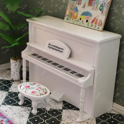 Vista 4 de iLAND - Juego de muebles de dormitorio para casa de muñecas, cama mini de madera para muñecas, muebles en miniatura con accesorios a escala 1:12