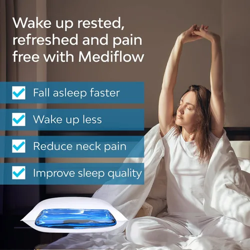 Vista 6 de Mediflow Almohada de agua alternativa de plumón, ajustable para aliviar el dolor de cuello, para dormir de lado, espalda y estómago, el inventor