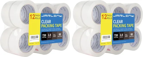 Vista 12 de JARLINK Cinta de embalaje transparente, cinta de embalaje resistente para embalaje de envío, sellado en movimiento, 2 pulgadas de ancho 2.7mil