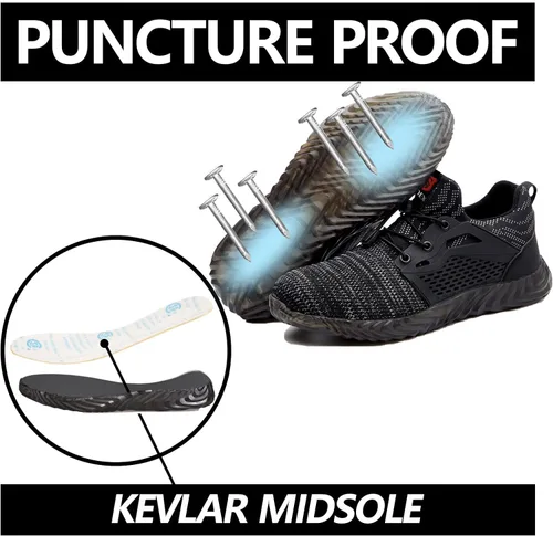 Vista 52 de SUADEX Zapatos deportivos con punta de acero para hombres y mujeres, indestructibles, ligeros, cómodos, antideslizantes, puntera compuesta