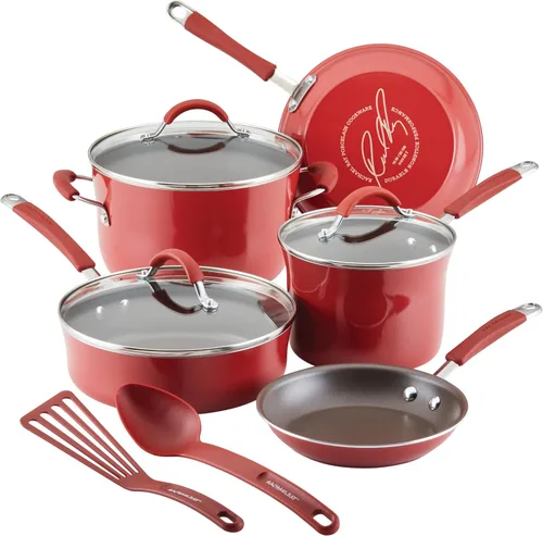 Vista 18 de Rachael Ray Cucina - Juego de ollas y sartenes antiadherentes, 10 piezas, color azul agave