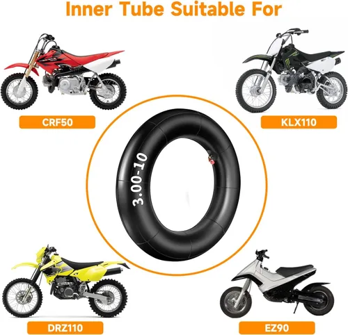 Vista 5 de FVRITO 2.75/3.00-10 3.00x10 2.50x10 80/100-10 Tubo interior para XR50 XR70 CRF50 CT70 EZ90 Cub Razor RSF650 KLX110 DRZ110 50cc 70cc 90cc 110 10CC 12