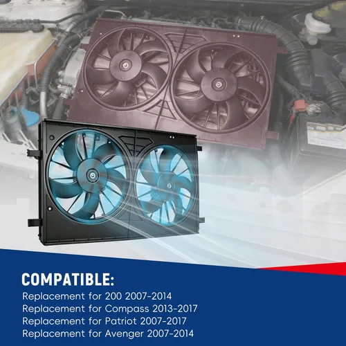 Vista 2 de Ventilador de radiador 68031872AA 68031873AA Reemplazo para 200 07-14/Reemplazo para Compass 13-17/Reemplazo para Patriot 07-17/Reemplazo