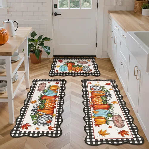 Vista 14 de Juego de 3 tapetes de cocina de Feliz Navidad, alfombras antideslizantes de cocina para invierno y fiestas navideñas Xmas, alfombra cómoda