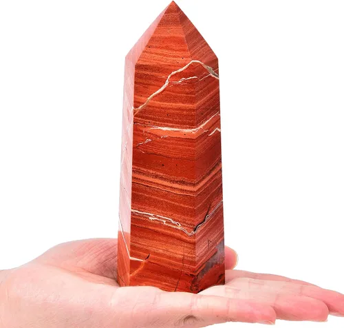Vista 44 de AMOYSTONE Obelisco de Piedra de Sangre Africana Varita de Cristal Curativo Grande Torre Columna Facetada de 6 Lados Reiki Chakra Meditación Terapia