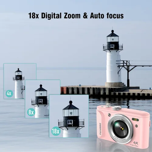 Vista 4 de Fansbe Smart Cámara digital, cámara de vlogging 4K con 64 MP, cámaras digitales apuntar y disparar con zoom de 18X, antivibración, dial de modo
