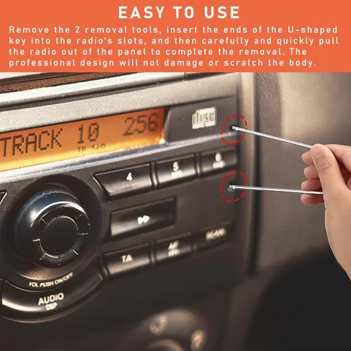 Vista 4 de Dickno 2 herramientas de extracción de radio de automóvil, kit de herramientas de liberación estéreo automático de acero inoxidable, removedor