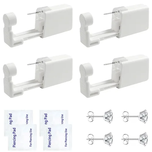 Vista 9 de Kit de piercing de oreja desechable con aretes de circonita de varios tamaños, kit fácil de perforar la oreja para su propio uso en casa