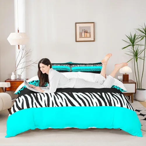 Vista 46 de Juego de funda de edredón para niños con estampado de leopardo, tamaño individual, juego de ropa de cama de moda de piel de guepardo abstracto