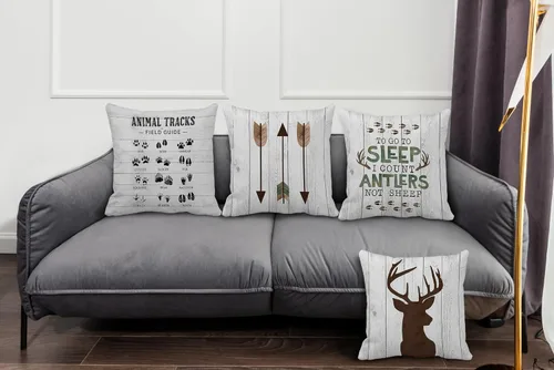 Vista 2 de Juego de 4 fundas de almohada decorativas de cabaña de 18 x 18 pulgadas, almohadas de cabaña, decoración de cabaña de troncos, fundas de almohada 4