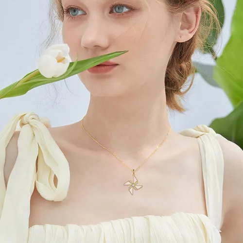 Vista 2 de POTOPYY Collar con colgante de molinillo de viento de ópalo S925 joyería de plata de ley para mujer