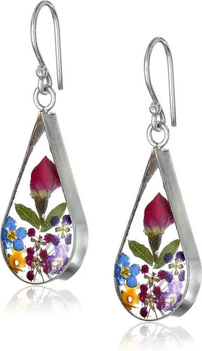 Vista 5 de Amazon Essentials Pendientes de plata de ley con forma de lágrima de flor prensada (anteriormente Amazon Collection)