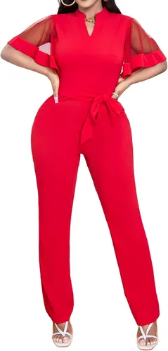 Vista 5 de Oxgmoky Overol elegante de negocios con cuello en V y cremallera de manga larga sexy con tirantes rectos, pantalones largos con bolsillos