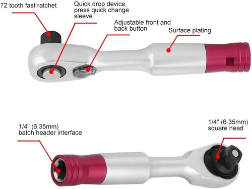 Vista 6 de Juego de mini llaves de trinquete de 1/4 de pulgada, herramienta de reparación para vehículo, bicicleta, bicicleta, kit de llaves de vaso de 72