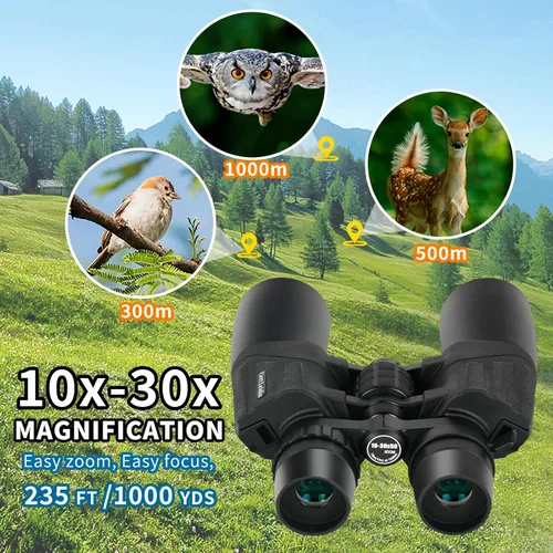 Vista 4 de Prismáticos con zoom de 10-30x50 para adultos, alta potencia, visión nocturna con poca luz, prisma BAK4 con lente FMC, Waterpoof, binoculares