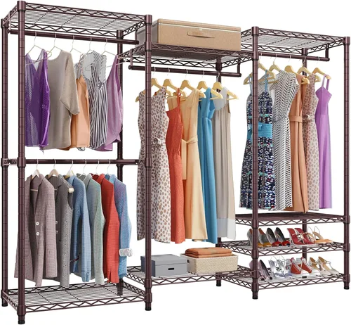 Vista 11 de VIPEK V5 Armario Portátil Mediano Perchero de Ropa Resistente, Perchero de Ropa de Metal Independiente con 4 Barras para Colgar y 8 Estantes