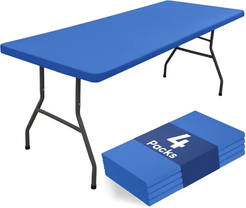 Vista 16 de homing Paquete de 4 manteles rectangulares de 4 pies, mantel ajustable de poliéster impermeable, lavable, para picnic, campamento, al aire libre