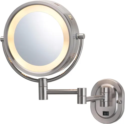Vista 14 de JERDON Espejo de maquillaje de montaje en pared con cableado - 5X/1X - Negro - HL65BKD 8" de diámetro, brazo de pared de 14", iluminación LED