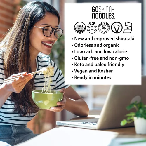 Vista 8 de GoSkinny Noodles Angel Hair (paquete de 6), Shirataki y Konjac orgánico, bajo en carbohidratos, bajo en calorías, sin gluten, vegano, keto, paleo