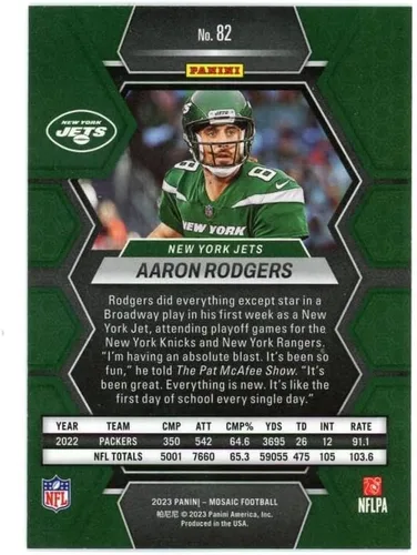Vista 2 de Panini Mosaic #82 2023 Aaron Rodgers New York Jets - Tarjeta oficial de fútbol americano de la NFL en estado crudo (NM o mejor)