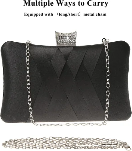 Vista 6 de DA BODAN Bolso de mano Jane de satén con diamantes de imitación para mujer, para noche, novia, graduación, fiesta, bolso cruzado con cadena