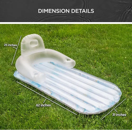 Vista 6 de Galvanox - Flotador de piscina para adultos, sillón reclinable inflable para nadar/broncearse, mármol azul