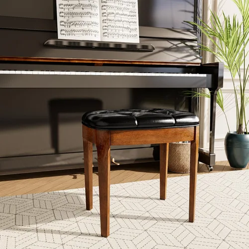 Vista 5 de Vantity Taburete de banco con tapizado, elegante y moderno, banco de tocador de maquillaje, versátil para comedor, sala de estar, 19.3 x 14.9 x 19.3