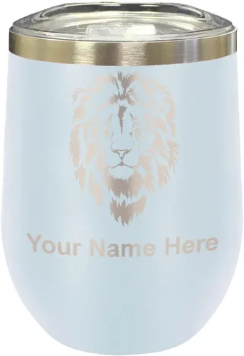 Vista 13 de LaserGram Vaso de vino de acero inoxidable de doble pared, cabeza de león, grabado personalizado incluido (negro)
