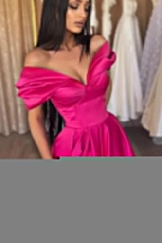 Vista 3 de Miao Duo Vestidos de fiesta de novia con hombros descubiertos para mujer, largos con bolsillos, plisados, vestidos de noche formales de satén