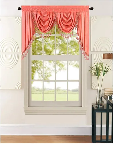 Vista 21 de All American Collection Nueva Cenefa de Cascada Doble de Seda Sintética Sólida Adjunta con Colas (55" x 32", Cenefa Beige)