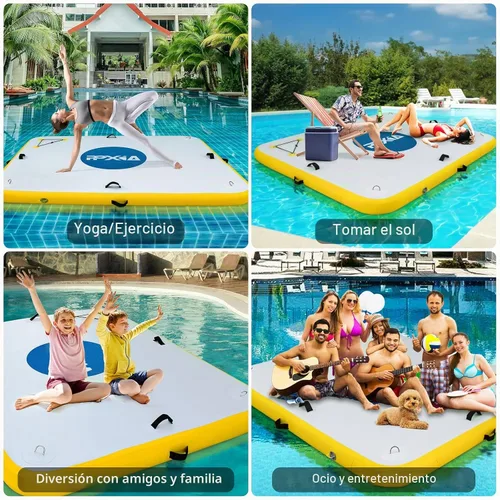 Vista 2 de Inflatable Dock- Floating Docks for Lakes 10ft 6ft 8ft 5ft, Inflatable Water Mat Island Float Blow Up Platform for River, Pool, Ocean