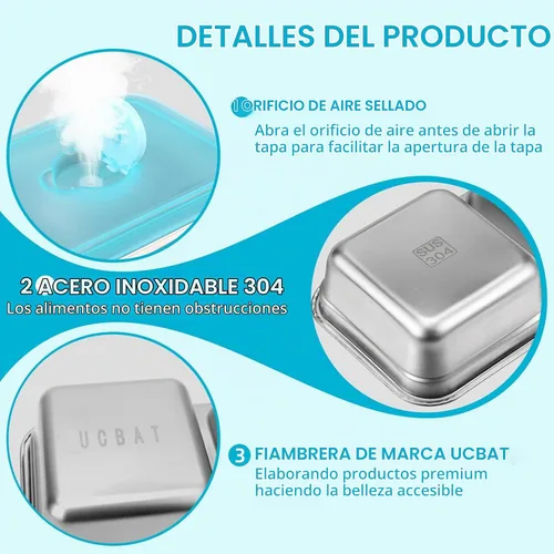 Vista 3 de Recipientes de Acero Inoxidable para Snacks con Tapas, Paquete de 2 Loncheras Reutilizables Grab and Go de 2 Compartimentos para Viajes y Campamento
