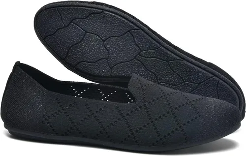 Vista 7 de poemlady Zapatos planos de ballet para mujer, zapatos de vestir de punto con punta redonda sin cordones, zapatos planos de bailarina para caminar
