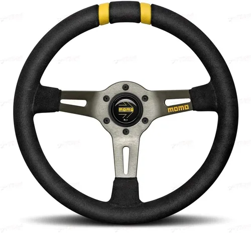 Vista 8 de MOMO Motorsport MOD.69 - Volante de carreras de gamuza – 13.780 in, plato de 1.535 in de profundidad, bocina amarilla, marco de aluminio de 3 radios