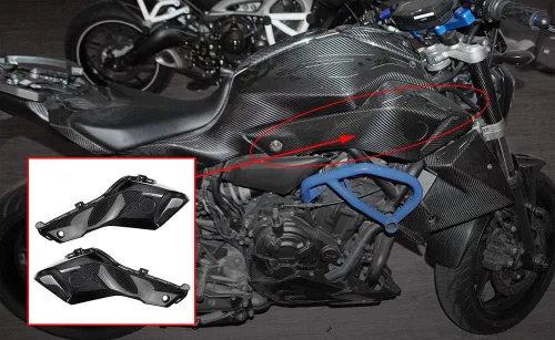 Vista 2 de Cubiertas de entrada de aire de fibra de carbono para motocicleta, panel de protección lateral del tanque, modificación de carenado para Yamaha