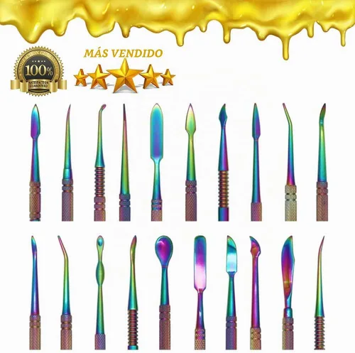 Vista 3 de Juego de 10 herramientas de talladores de cera de acero inoxidable de gran tamaño, espátula, kit de arco iris de doble extremo para producción