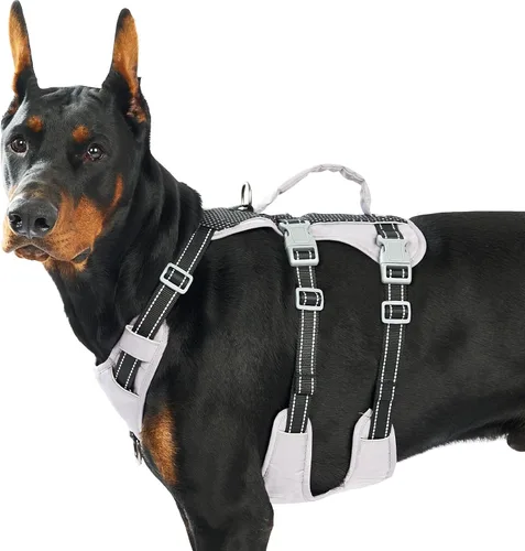 Vista 17 de Arnés reflectante para perros Huntboo con mango, a prueba de escapes, antideslizante, transpirable, ligero, arnés ajustable para perros pequeños