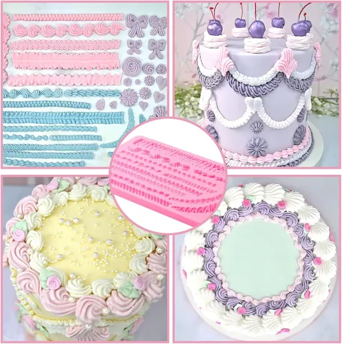 Vista 5 de Lambeth Borders - Molde de silicona para decoración de pasteles de crema batida, para fiestas de cumpleaños, adornos de cupcakes de Acción